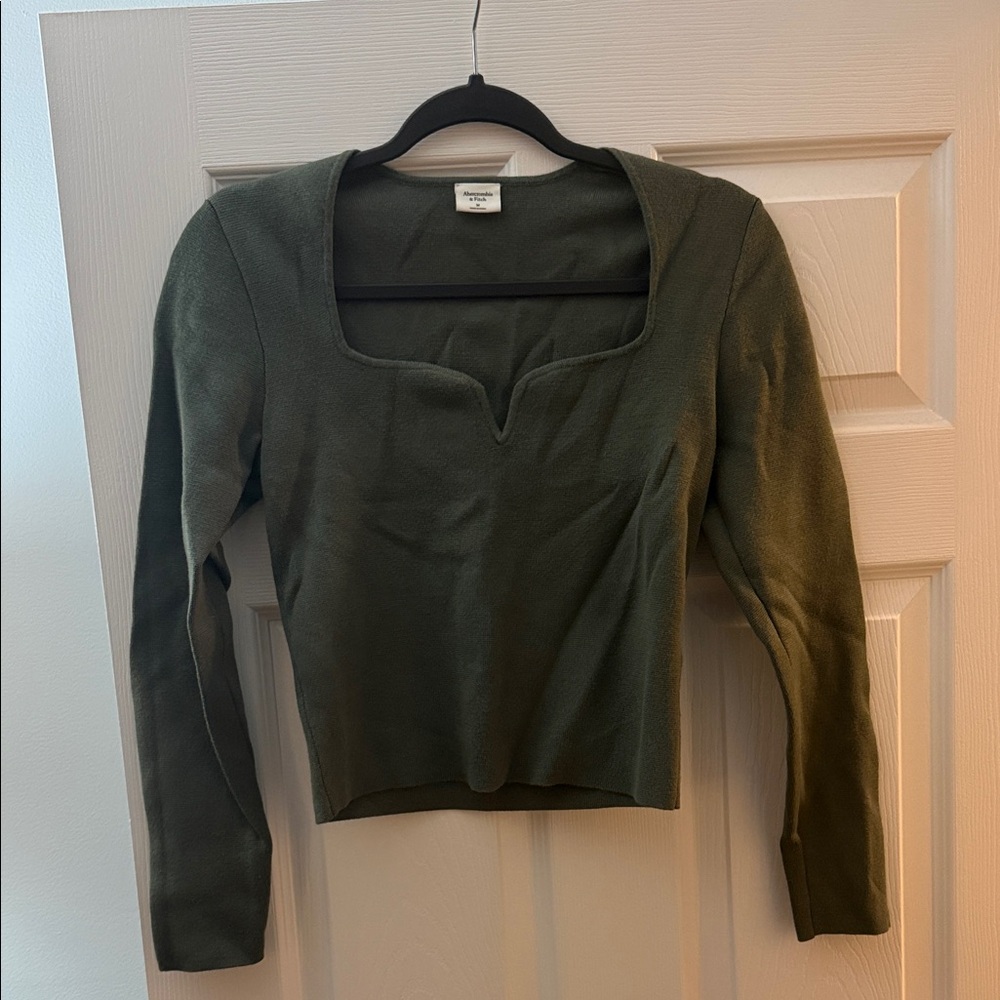 Abercrombie & Fitch Olive Scoop Notch Long Sleeve Top